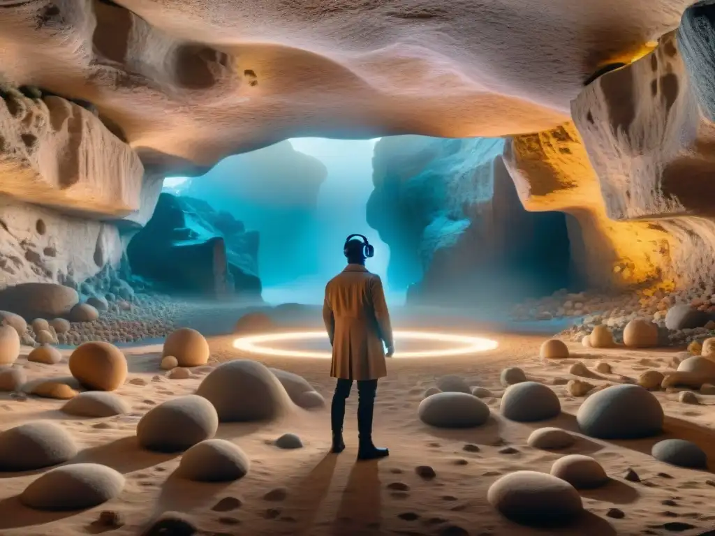 Exploración de la reinterpretación contemporánea de la Alegoría de la Cueva de Platón, fusionando sabiduría antigua con innovación moderna