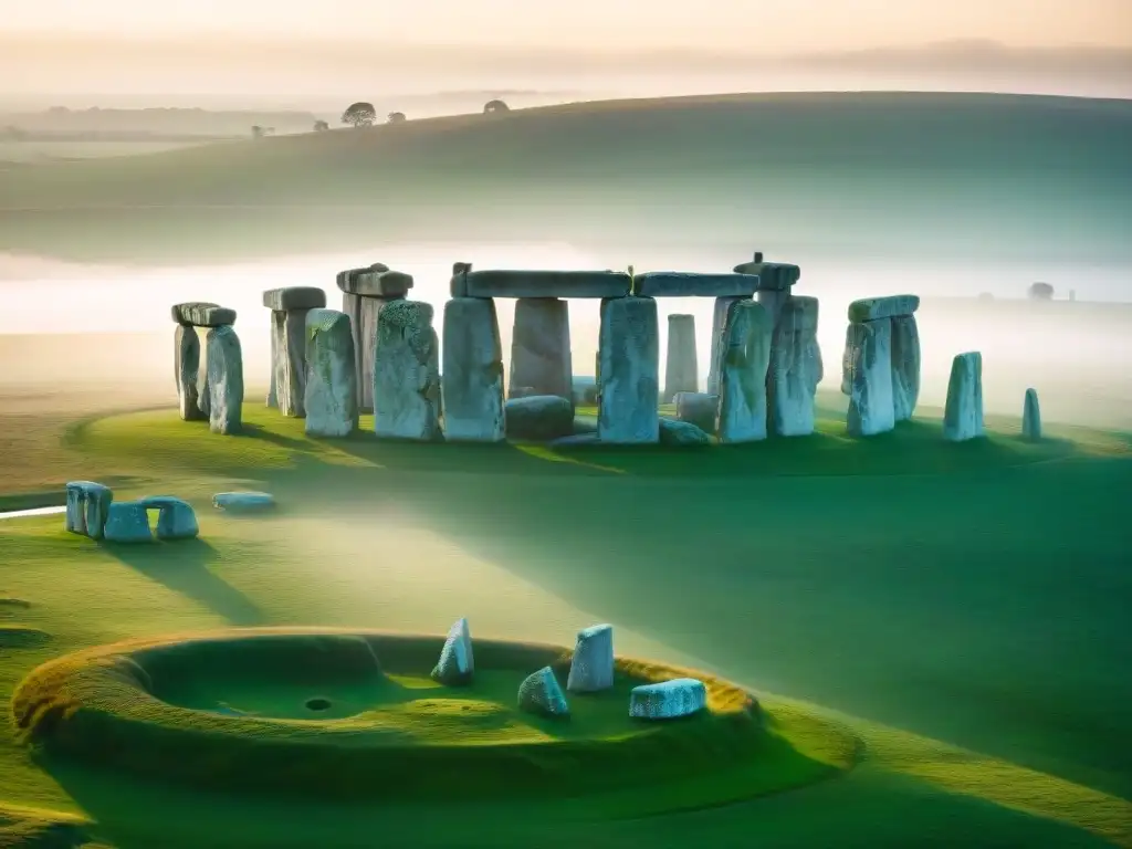 Exploración de secretos ancestrales en Stonehenge: misteriosa vista aérea del círculo de piedras rodeado de la vasta llanura de Salisbury