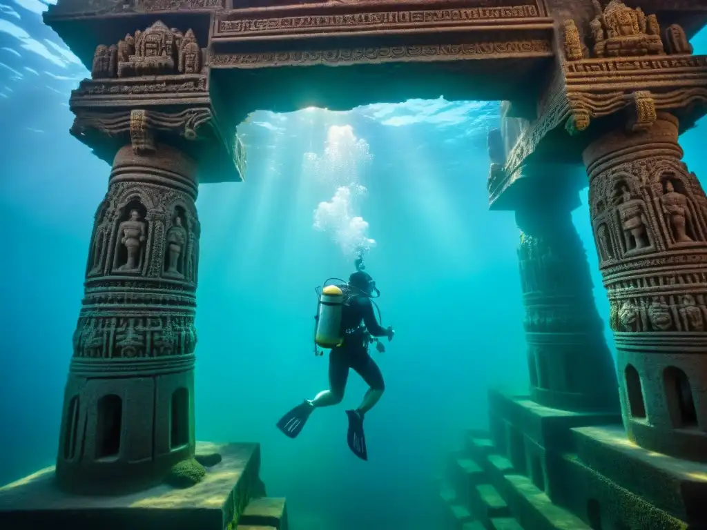 Exploración de templos sumergidos en India revela misterios bajo el agua con arquitectura y esculturas detalladas