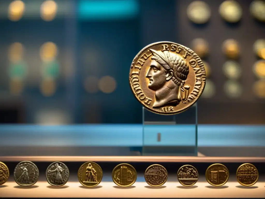 Una exposición en museo de monedas romanas antiguas, reflejando la evolución del comercio de monedas antiguas perdidas