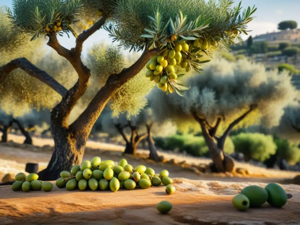 Un exuberante olivar en Grecia con árboles de aceitunas antiguos y maduros, evocando historia y tradición