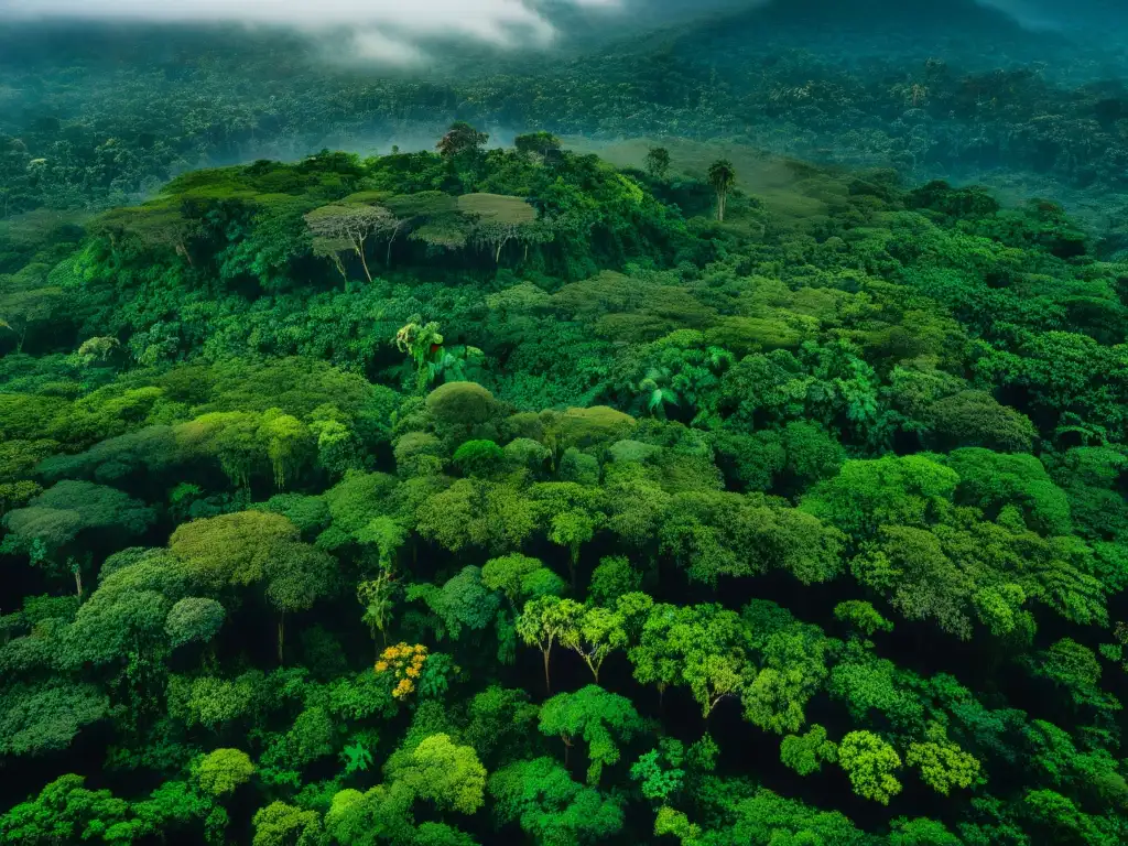 Descubre la exuberante selva de Mesoamérica con ruinas antiguas entre la vegetación