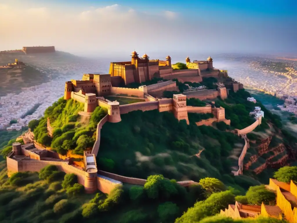 Fortaleza inexpugnable en la antigua India: el imponente Fuerte Mehrangarh en Jodhpur, Rajasthan, rodeado de murallas con intrincados grabados