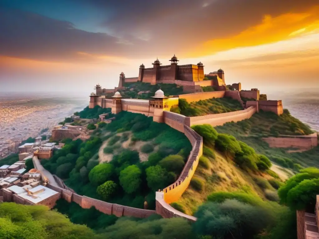 Fortaleza inexpugnable en la India antigua: el majestuoso Fuerte Mehrangarh al atardecer