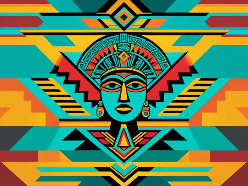 Una fusión vibrante de motivos aztecas en un diseño gráfico contemporáneo