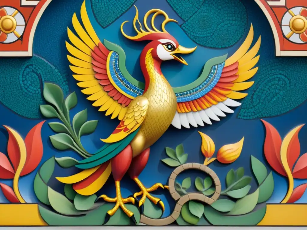 Phoenix y dragón: mitologías entrelazadas Fusiones mitológicas europeas y asiáticas en un mosaico detallado