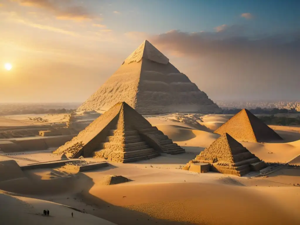 La mágica Necrópolis de Giza cobra vida en el atardecer dorado, entre sombras ancestrales