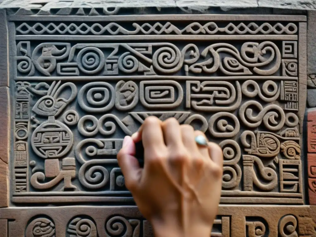 Detalles ancestrales: Glifos zapotecas en piedra, historia grabada en 8k Glifos zapotecas tallados en piedra revelan significados ancestrales y culturales