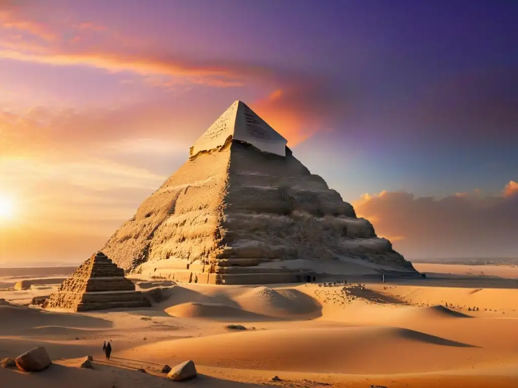 El Gran Esfinge de Giza al atardecer, rodeada de misterio en el paisaje desértico