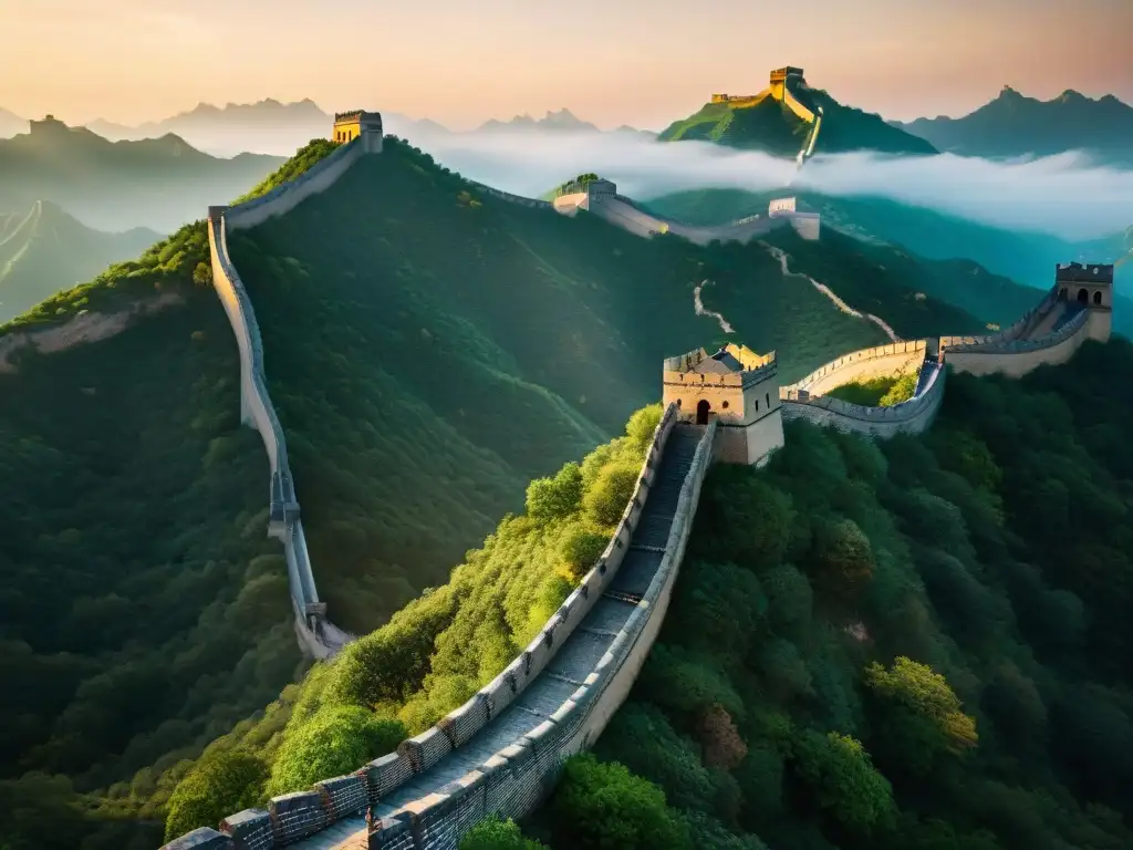 La Gran Muralla de China revela sus secretos históricos en el atardecer sobre las montañas