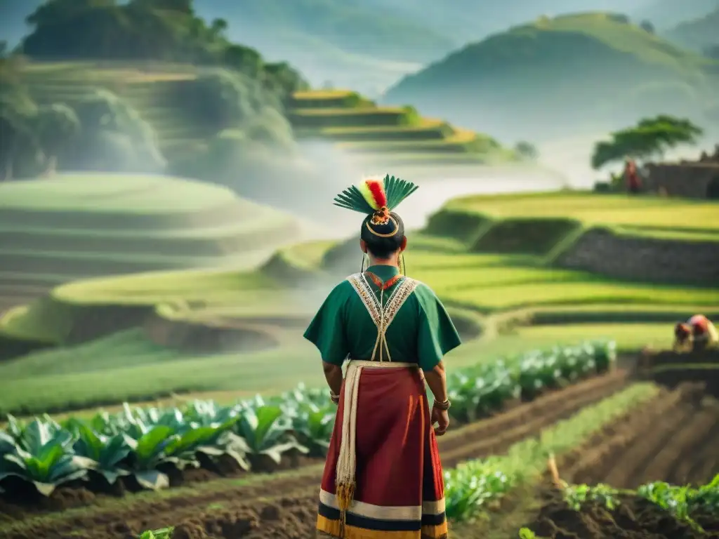 Grupo de agricultores indígenas en ritual de cosecha Mesoamérica, conectando con ancestros