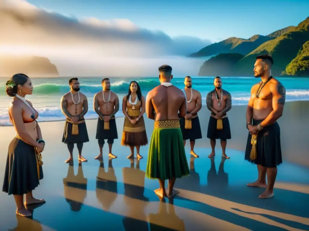 Grupo participa en ceremonia Maorí al amanecer en playa de Nueva Zelanda