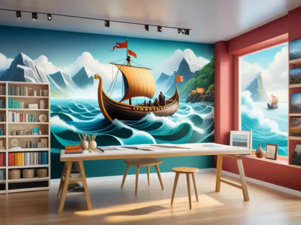 Un grupo diverso de artistas modernos se inspira en el arte vikingo para pintar un mural