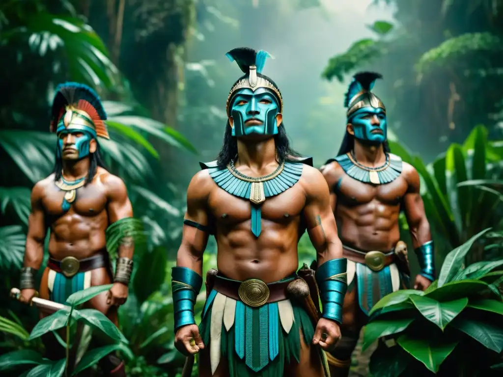 Un grupo de guerreras amazónicas legendarias en la selva, rodeadas de misterio y fuerza