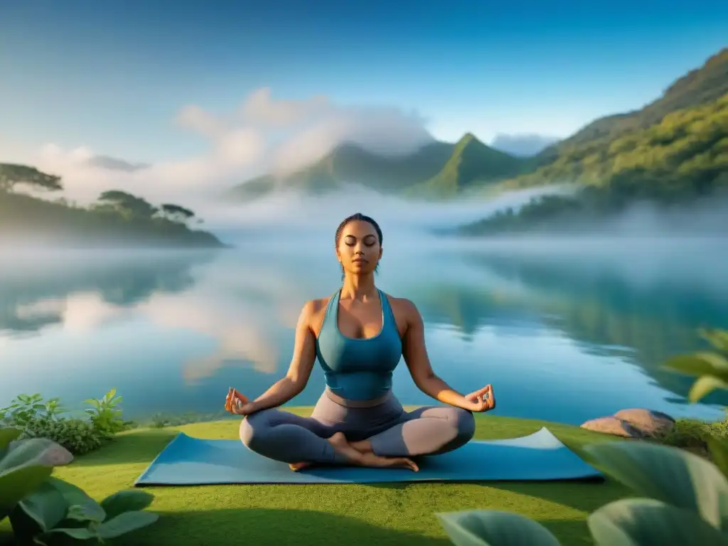 Grupo variado practicando yoga en un entorno sereno al aire libre, mostrando los beneficios científicos del Yoga