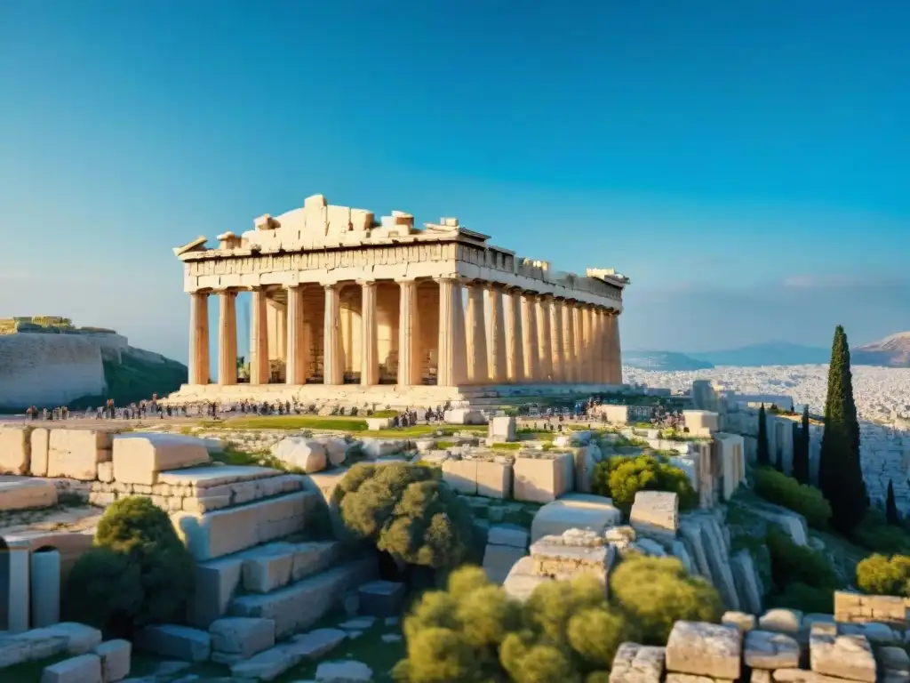 Los Guardianes de la Historia Civilizaciones Perdidas se reúnen en el majestuoso Partenón de Atenas, Grecia, bajo un cielo azul claro