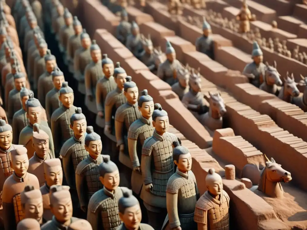 Guardianes de la Historia: detallada imagen del Ejército de Terracota, reflejando la magnitud de este tesoro chino milenario