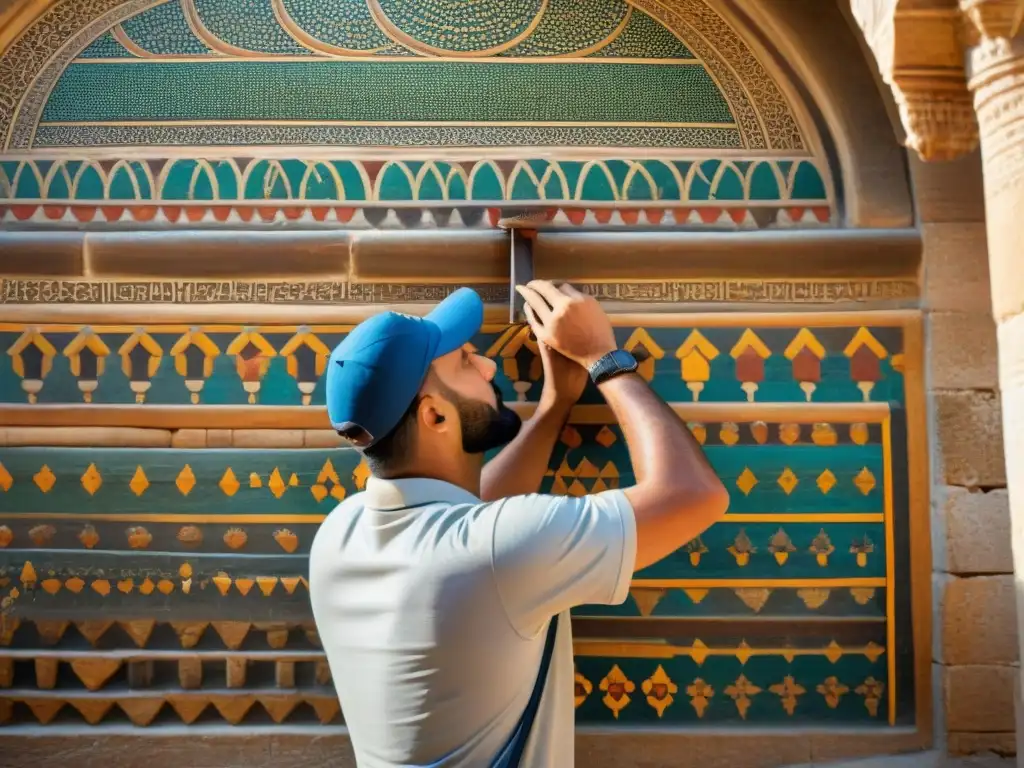 Hábiles artesanos restaurando detalles en la Mezquita Al Aqsa con cuidado y dedicación