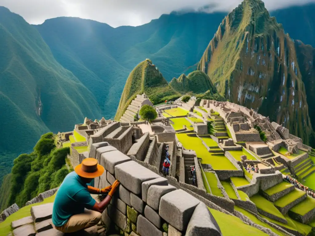 Hábiles artesanos restauran paredes en Machu Picchu, rodeados de naturaleza, montañas y espíritu sagrado