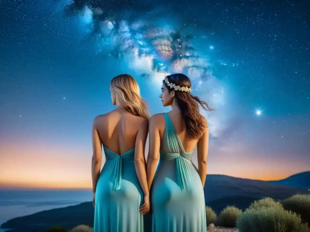 Las siete hermanas de las Pléyades en la mitología griega, conectando con las estrellas