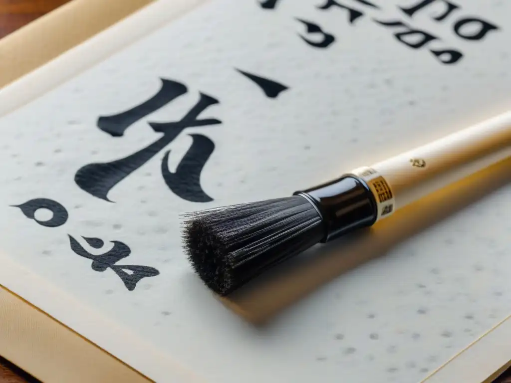 Elegancia japonesa: kanji escritos con precisión La historia de la escritura japonesa cobra vida en esta elegante y precisa caligrafía de kanji sobre papel washi
