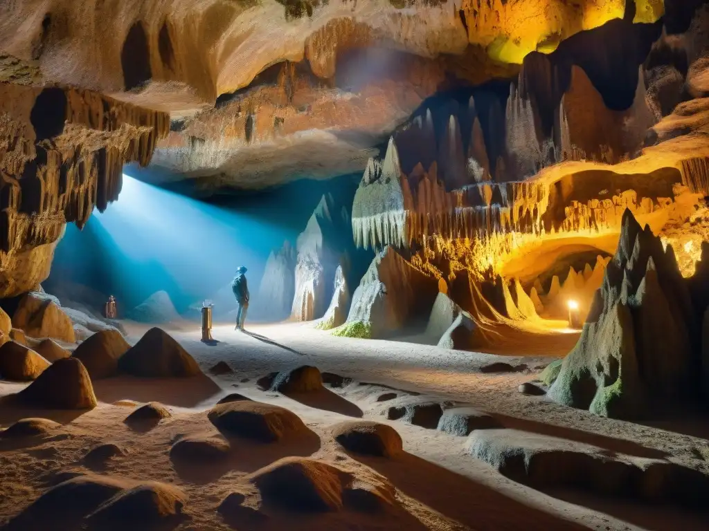 Explora la historia de la Gruta de las Maravillas en Aracena con sus formaciones rocosas iluminadas, creando un juego de sombras y reflejos fascinante