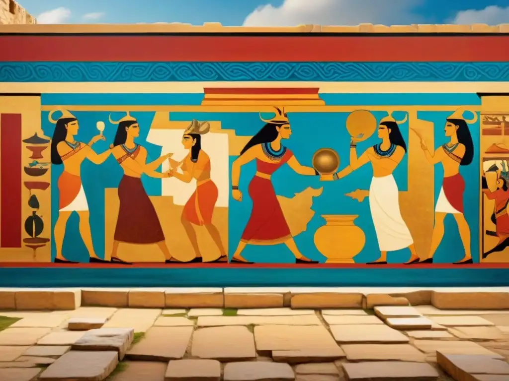 Descubre la historia de los mitos y verdades de Creta con esta ilustración detallada del Palacio de Knossos y el Minotauro