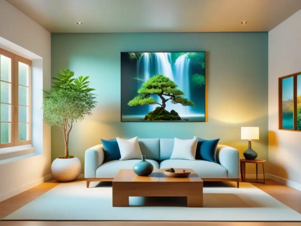 Sala Feng Shui: armonía y equilibrio para tu hogar Un hogar armónico con Feng Shui: sala serena con elementos naturales, luz y colores tranquilos