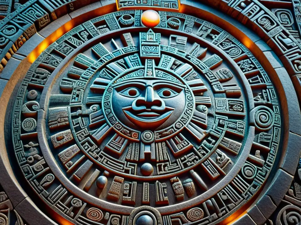 Una imagen detallada del Calendario Azteca, con sus intrincados grabados y símbolos que revelan el significado completo de este arte milenario