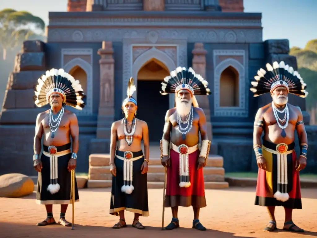 La imagen muestra una emotiva ceremonia de ancianos indígenas australianos en un lugar sagrado restaurado