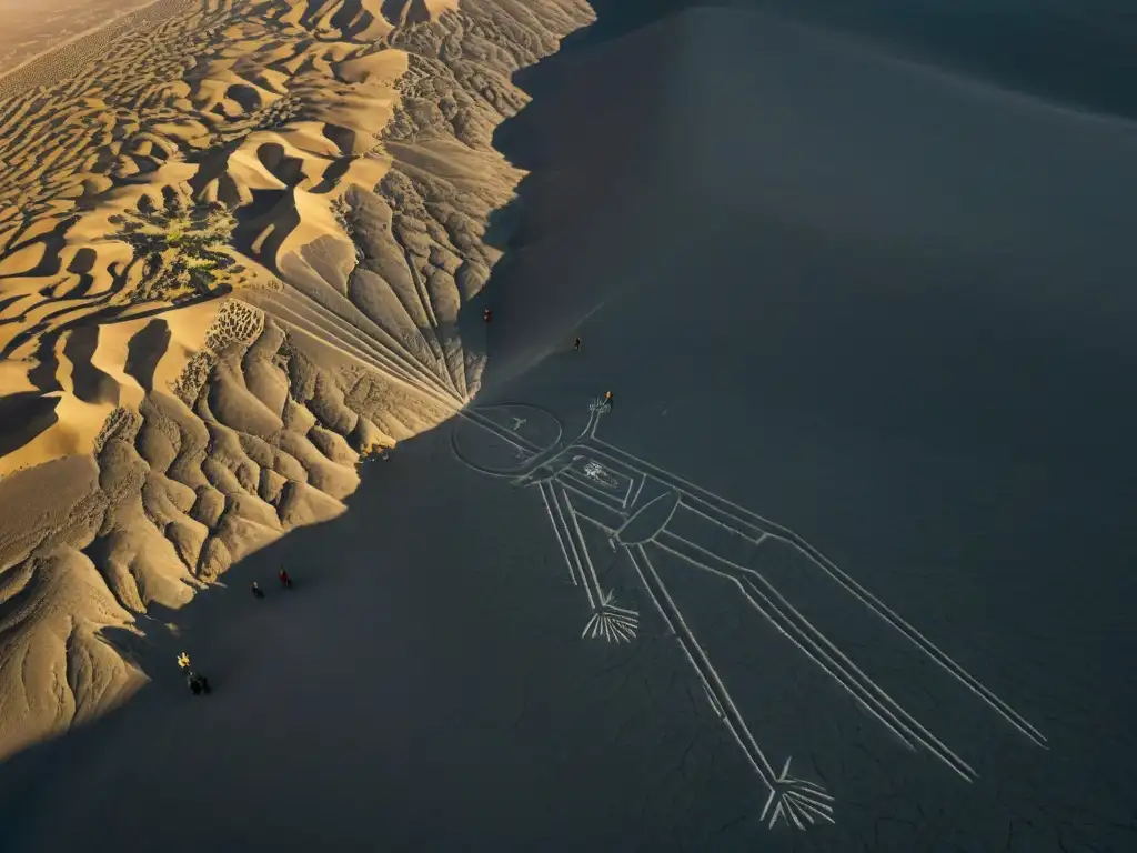 Impactante foto aérea de las misteriosas Líneas de Nazca, resaltando la precisión geométrica y el significado cultural de estos geoglifos ancestrales