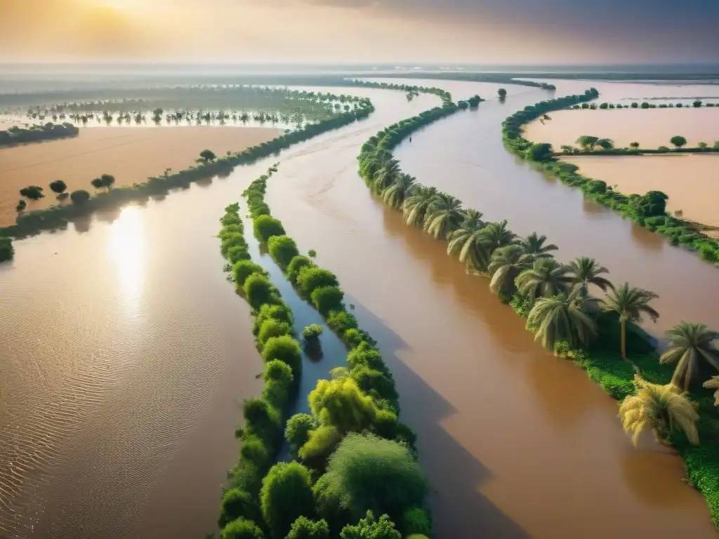 Inundación anual del Nilo: vista aérea impactante Impactante vista aérea del Nilo durante la misteriosa inundación anual