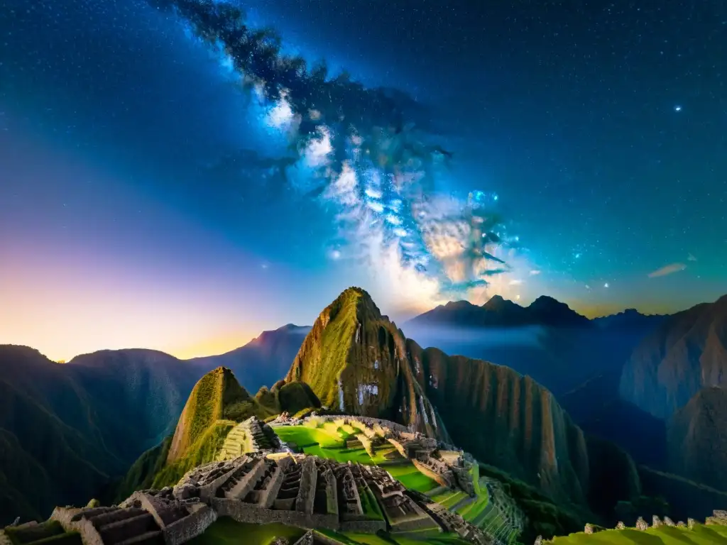 Imponente cielo estrellado sobre Machu Picchu, destacando la astronomía precolombina civilizaciones antiguas