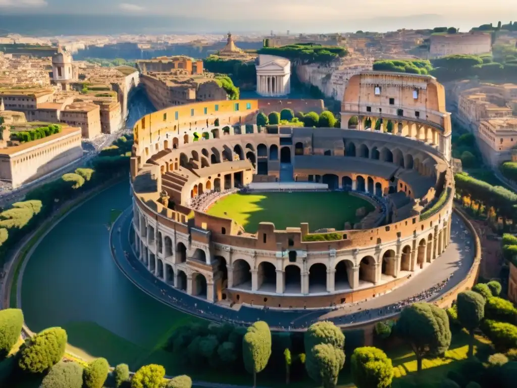 Imponente Coliseo iluminado por el sol al atardecer en Roma