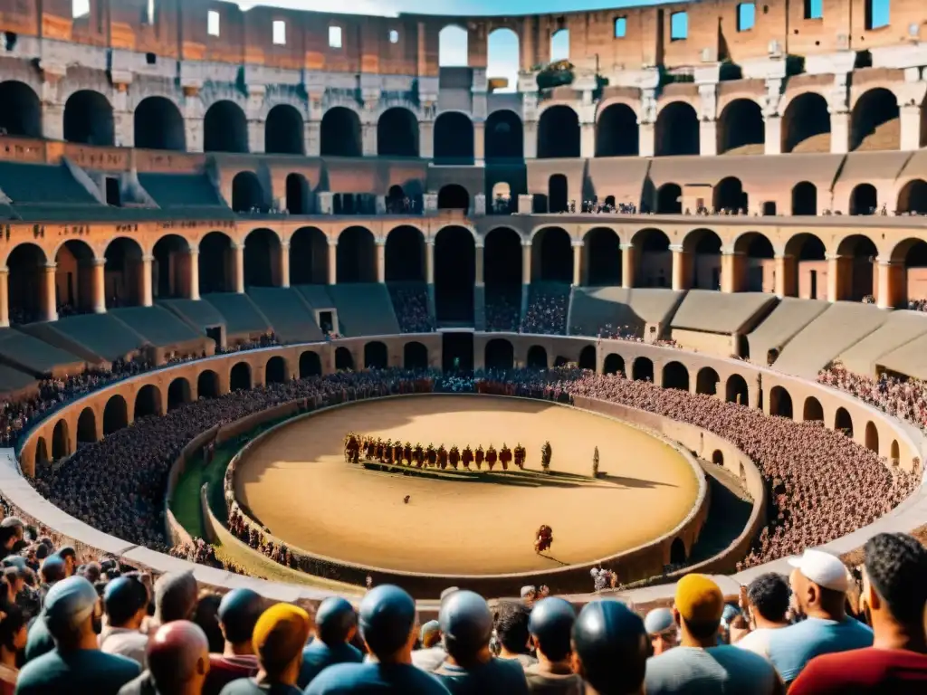 Imponente recreación de gladiadores en el Coliseo Romano, con un épico combate en la arena