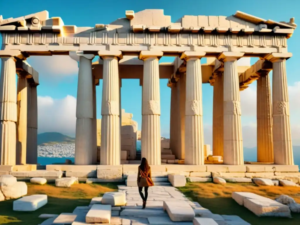 Imponente Parthenon en Atenas, Grecia, con columnas dóricas y frisos mitológicos