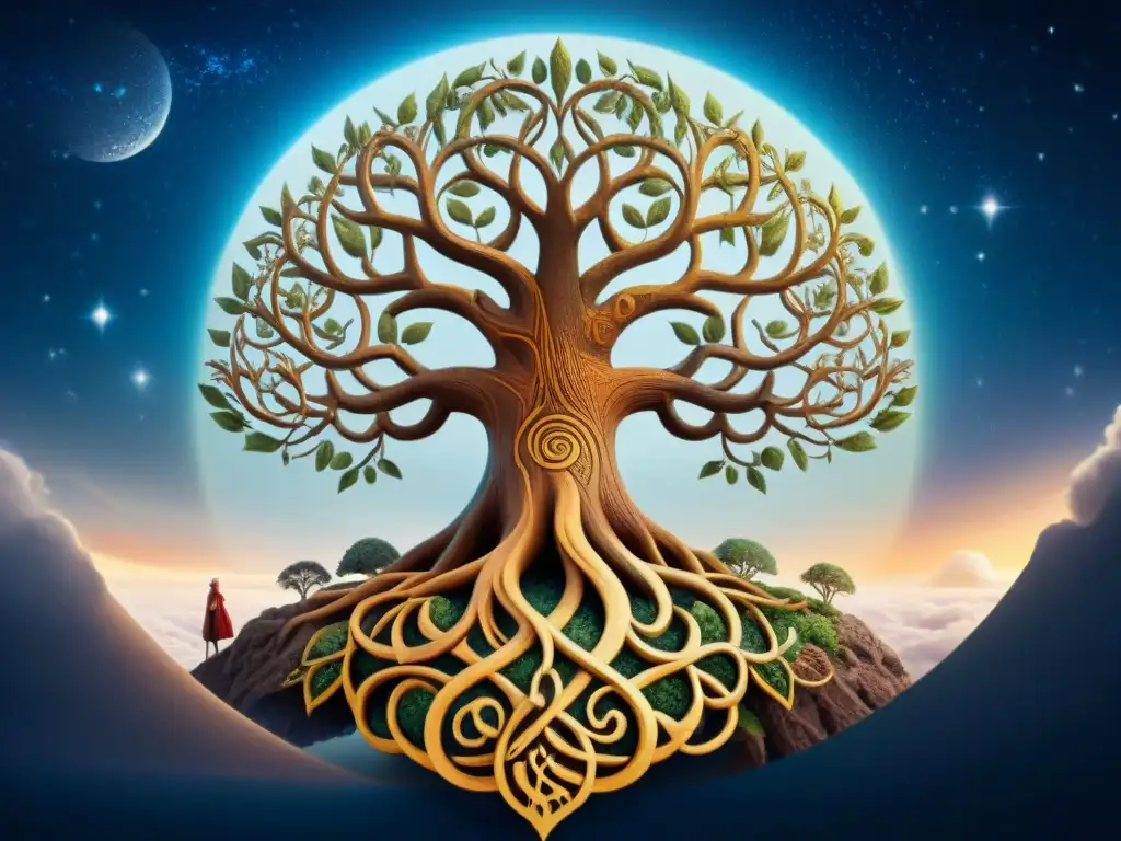 Imponente Yggdrasil en la mitología nórdica, con conexiones cósmicas en esoterismo