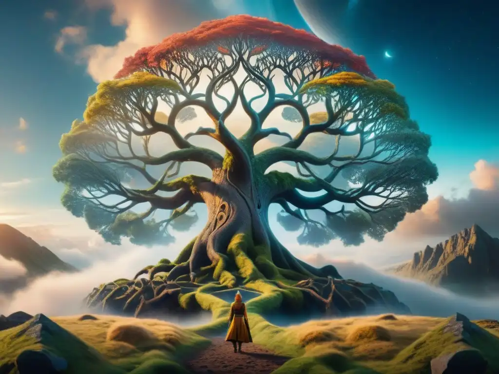 La imponente Yggdrasil en la mitología nórdica, con sus nueve reinos y seres míticos, ilustra los mitos de creación en civilizaciones antiguas