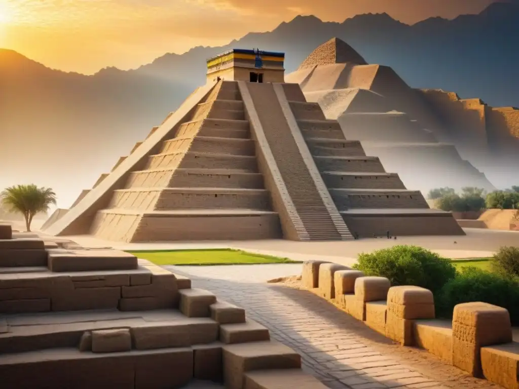 Imponente ziggurat mesopotámico iluminado por el sol, reflejando el significado zigurats civilización mesopotámica