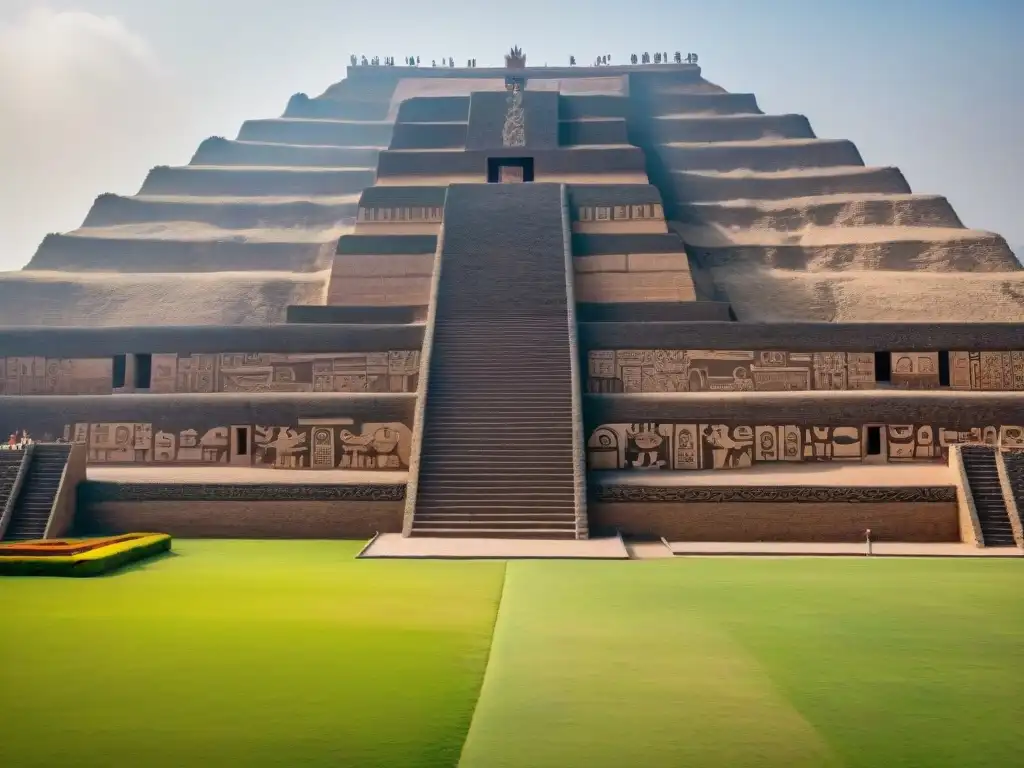 Impresionante detalle de la Huaca de la Luna, reflejando la arquitectura monumental de las civilizaciones antiguas Moche