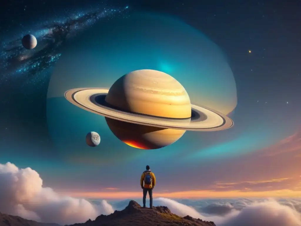 Impresionante interpretación digital de Saturno, evocando creencias astrológicas antiguas sobre Saturno