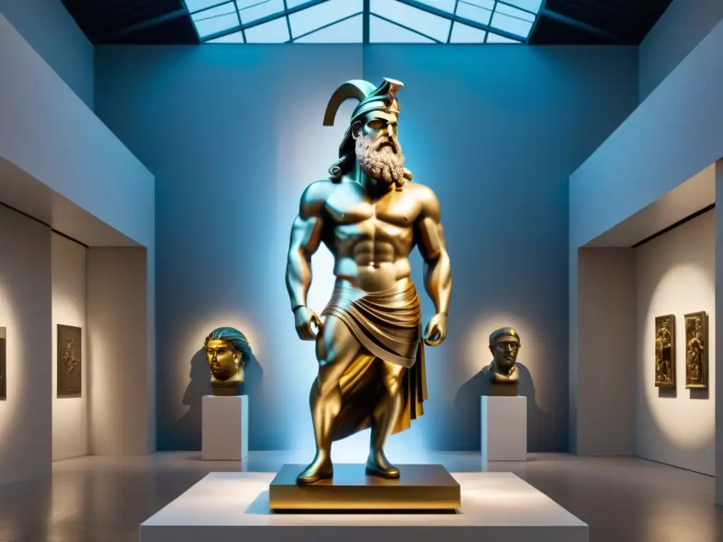 Impresionante escultura de Zeus en galería de arte contemporáneo con influencia griega