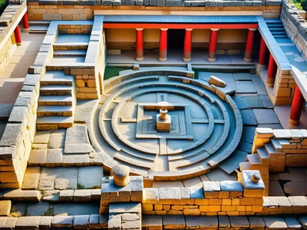 Impresionante imagen de los antiguos restos del Palacio de Knossos en Creta, Grecia, evocando el Laberinto del Minotauro