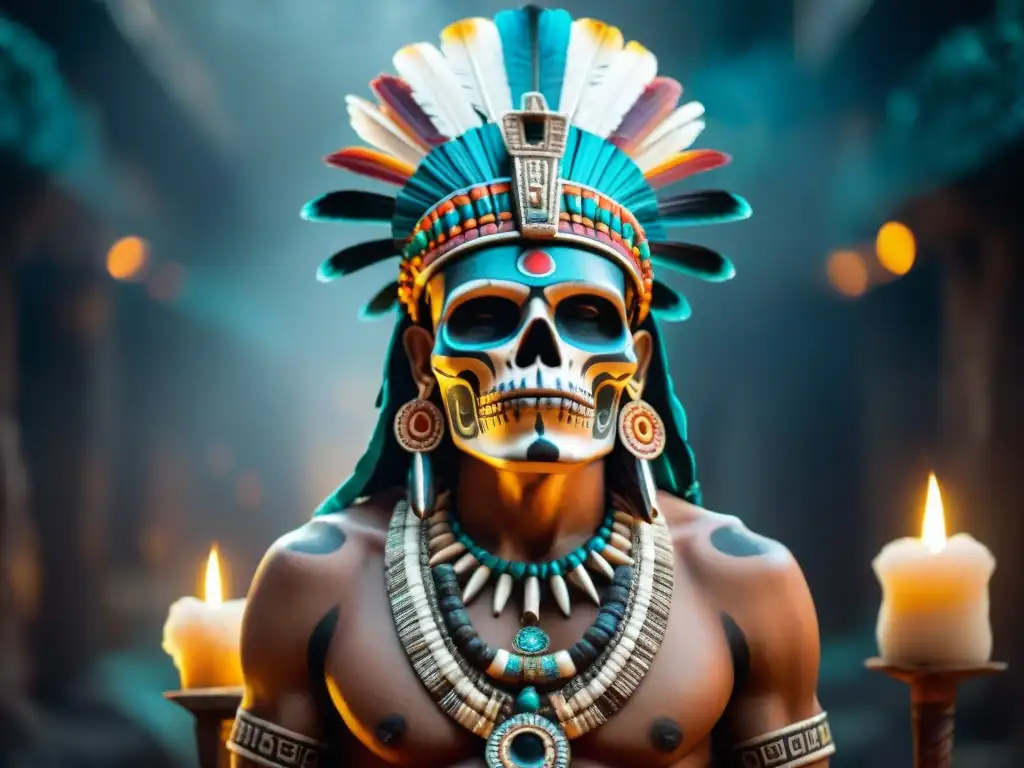 Impresionante imagen del dios azteca Mictlantecuhtli en el inframundo, misterioso y lleno de detalles