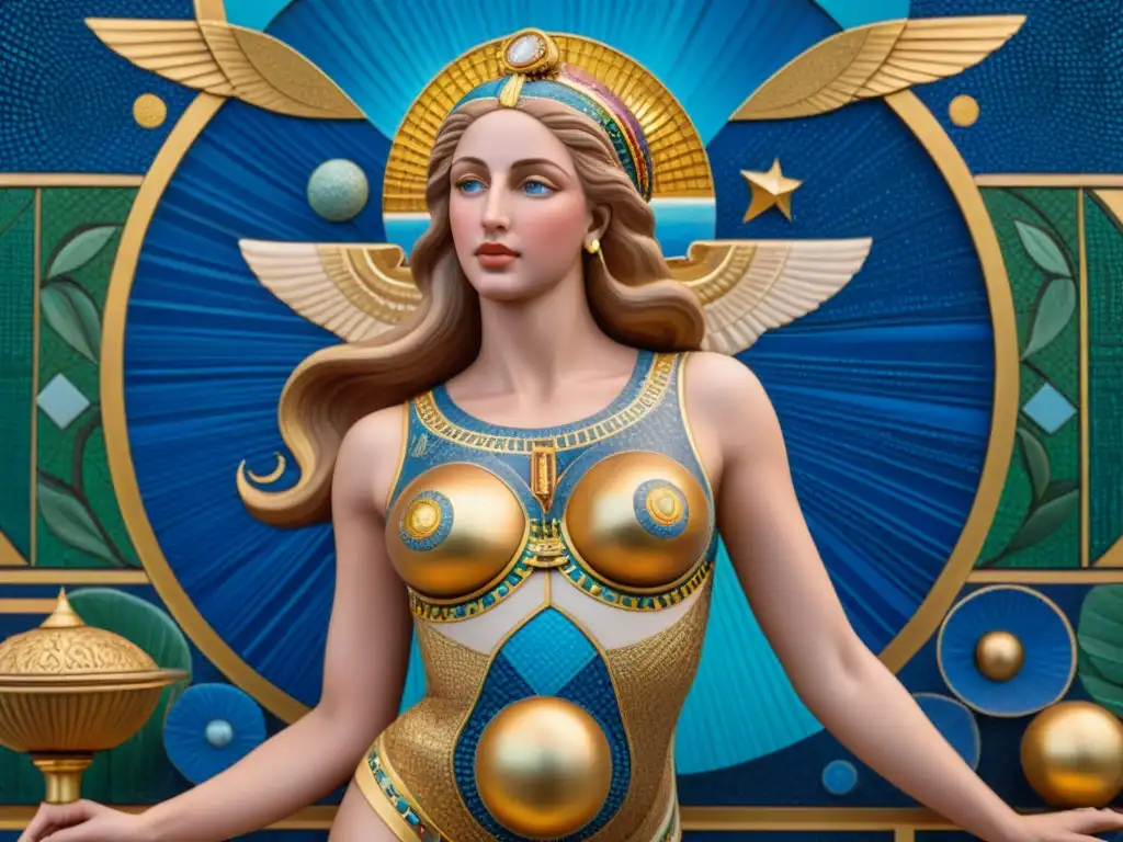 Una impresionante mosaico de la diosa Venus rodeada de símbolos de amor y belleza de diversas culturas antiguas