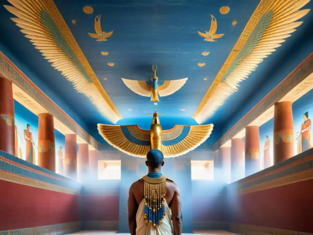 Impresionante mural egipcio con simbolismo de ángeles en el templo de Hatshepsut