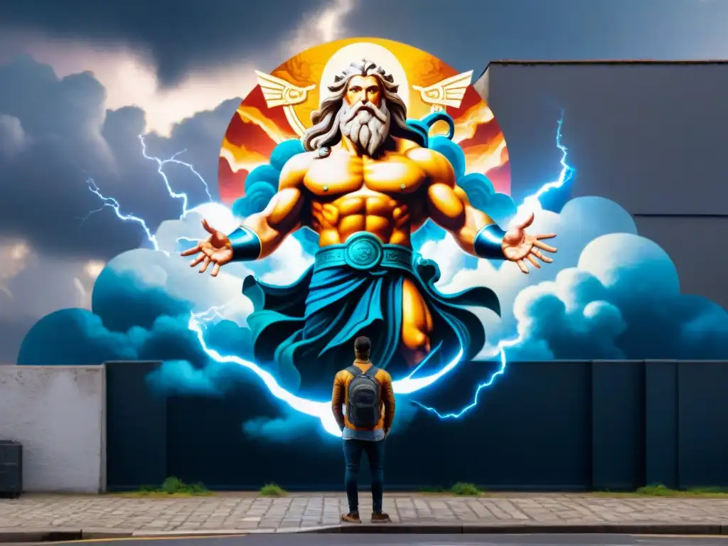 Impresionante mural urbano de la mitología griega: Zeus vs Tifón