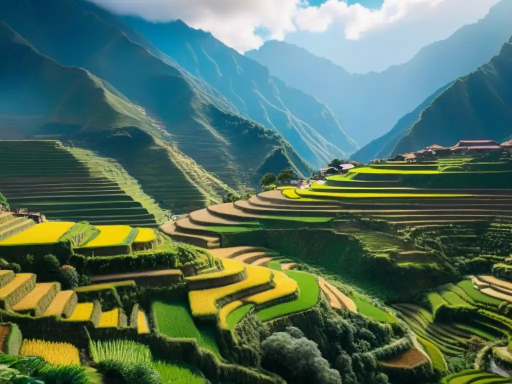 Impresionante paisaje de terrazas en los Andes, muestra técnicas agrícolas de civilizaciones antiguas