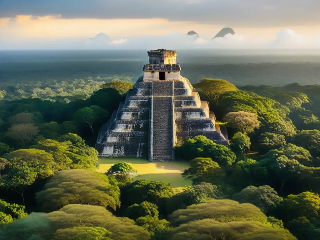 Impresionante pirámide de Nohoch Mul en Cobá, con sombras dramáticas y atmósfera mística