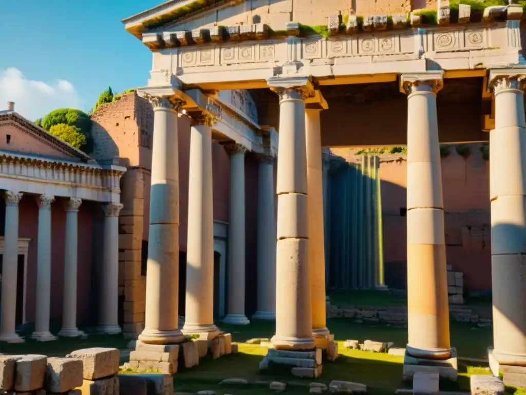 Impresionante templo de Divus Augustus en Roma, reflejando la divinización de los Césares en la antigüedad